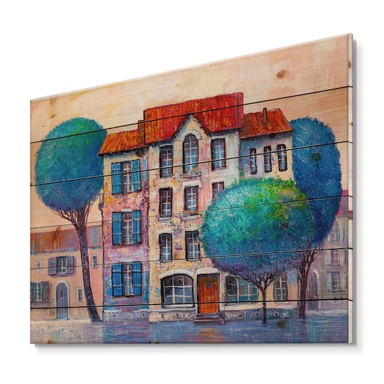 Designart - House With Red Roof and Colorful Autumn Trees